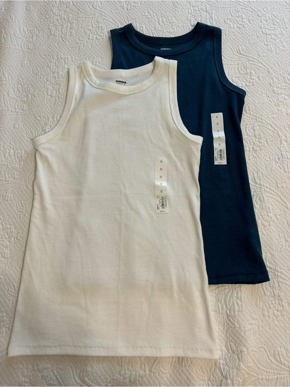 Sonoma White and Blur Ribbed Tank Tops S NWT